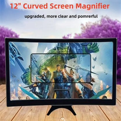 3D HD 12 Inch Phone Screen Magnifier Curved Screen Movie Video Amplifier Stand Portable Smartphone Large Screen Amplifier Holder