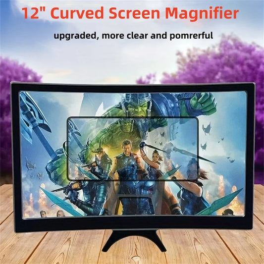 3D HD 12 Inch Phone Screen Magnifier Curved Screen Movie Video Amplifier Stand Portable Smartphone Large Screen Amplifier Holder