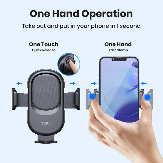 TOPK Phone Mount For Car Phone Holder Cell Phone Holder Hands Free Phone Stand For Car Vent Phone Mount Fit Smartphone Universal
