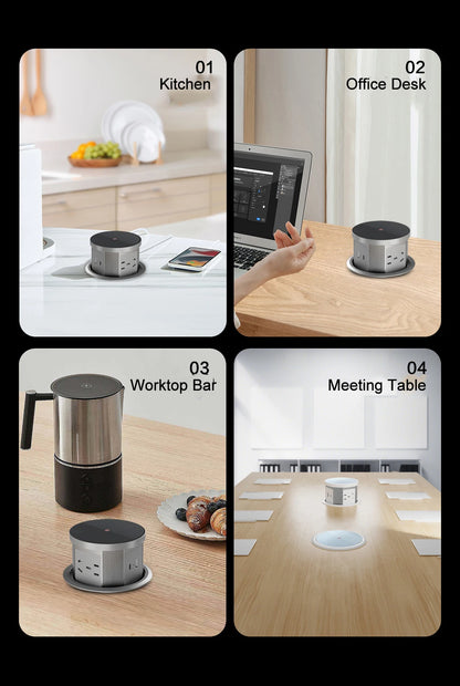 Tempered Glass Top Kitchen Counter Smart Pop Up Socket Push Button 4 Sides Electrical Socket with Usb Type-c Charger