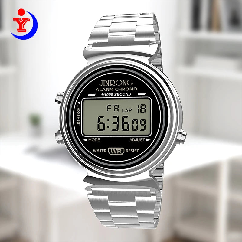 Fashionable men's and women's digital watches, waterproof 30M, stainless steel strap, LED backlight, date and week display