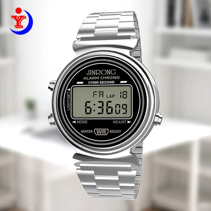 Fashionable men's and women's digital watches, waterproof 30M, stainless steel strap, LED backlight, date and week display