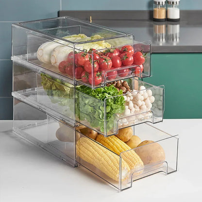 Kitchen Refrigerator Storage Box Fruit Vegatable Meat Fish Food Drawer Organizer Fresh-keeping Stackable Bin Stackable Container