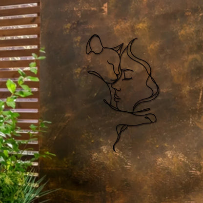 Elegant Cat and Woman Metal Wall Art - Minimalist Black Silhouette, Ideal for Cat Lovers & Sophisticated Home Décor