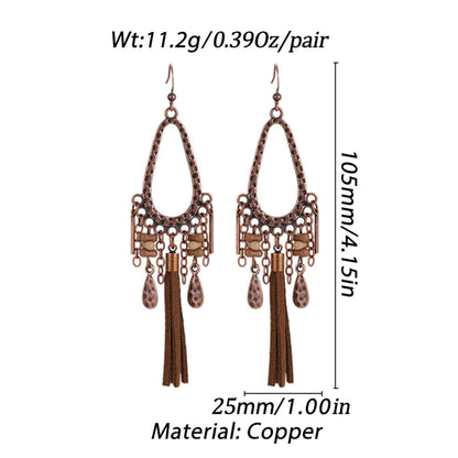 Bohemian Brown Geometric Fringe Earrings for Women Vintage Hollow Flower Beads Tassel Earrings Girls Party Jewelry Gifts