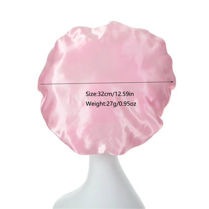 Women Night Sleep Hair Caps Silky Bonnet Satin Double Layer Adjust Head Cover Hat Shower Cap for Curly Hair Styling Accessories