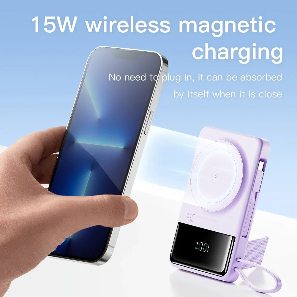 New Portable Built in Cables Magnetic Wireless Power Bank PD35W Fast Charging 20000mAh Large Capacity Powerbank for iPhone 16 15