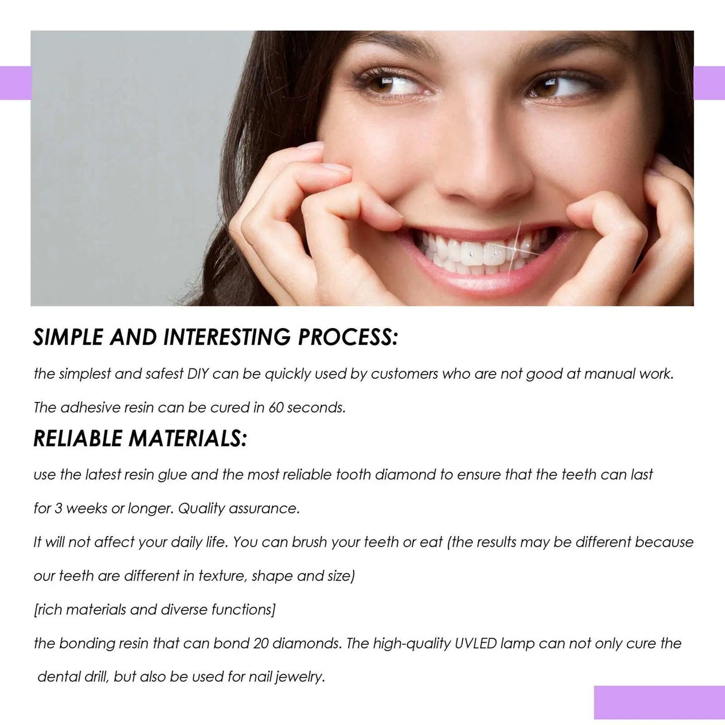 Tooth Jewelry Kit DIY Teeth Gems Kit With Glues And Light Teeth Clear Precious Stone Jewelry Decoration Glittering Tooth Gem Kit