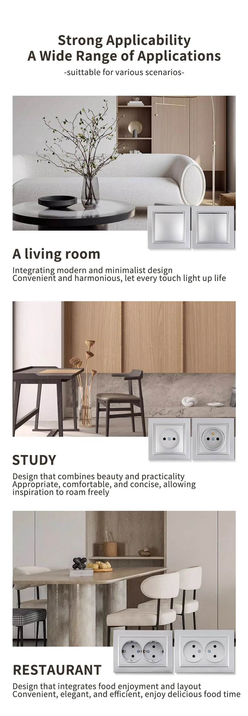 Silvery Electrical Outlets Power Sockets 250V EU Standard Wall Embedded Flame Retardant AC Not Ground Plugs Socket Paint Plastic