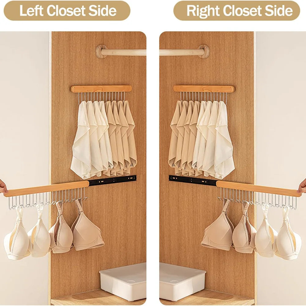 8/12 Hooks Retractable Wood Clothes Hanger Multi-functional Bra Storage Hanger Wall-mounted Wardrobe Hanger Clothes Organizer