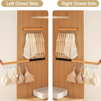 8/12 Hooks Retractable Wood Clothes Hanger Multi-functional Bra Storage Hanger Wall-mounted Wardrobe Hanger Clothes Organizer