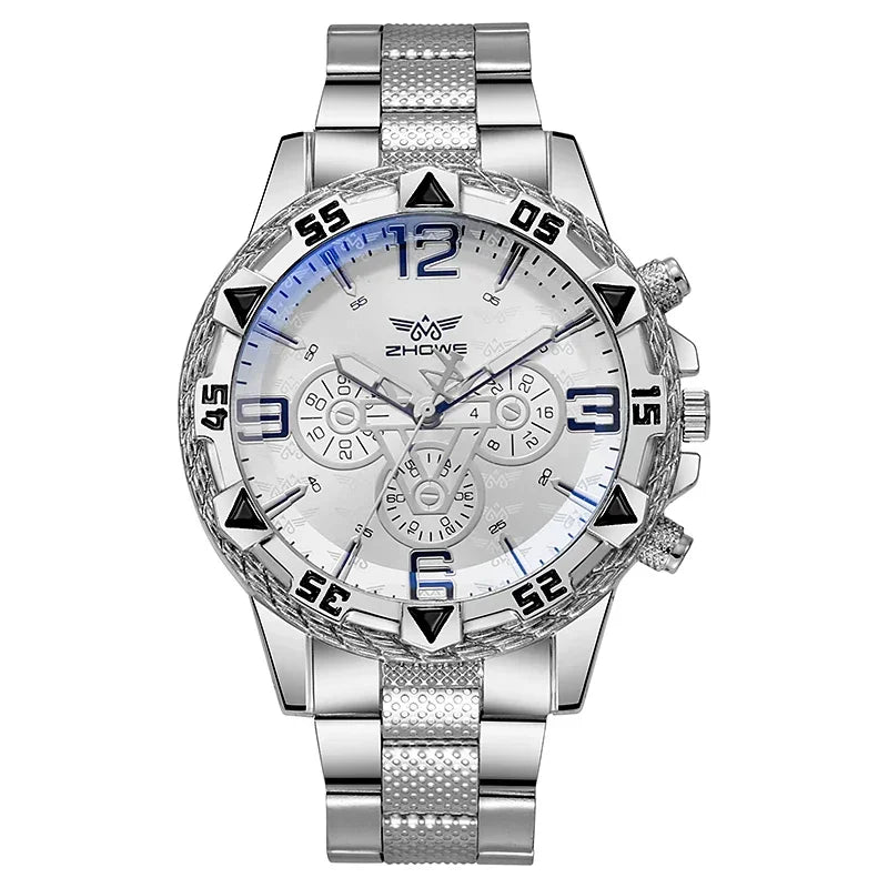 Luxury Business Men's Watch Stainless Steel Strap Blue-Light Glass Men Quartz Watches Big Dial Casual Wristwatch for man gifts