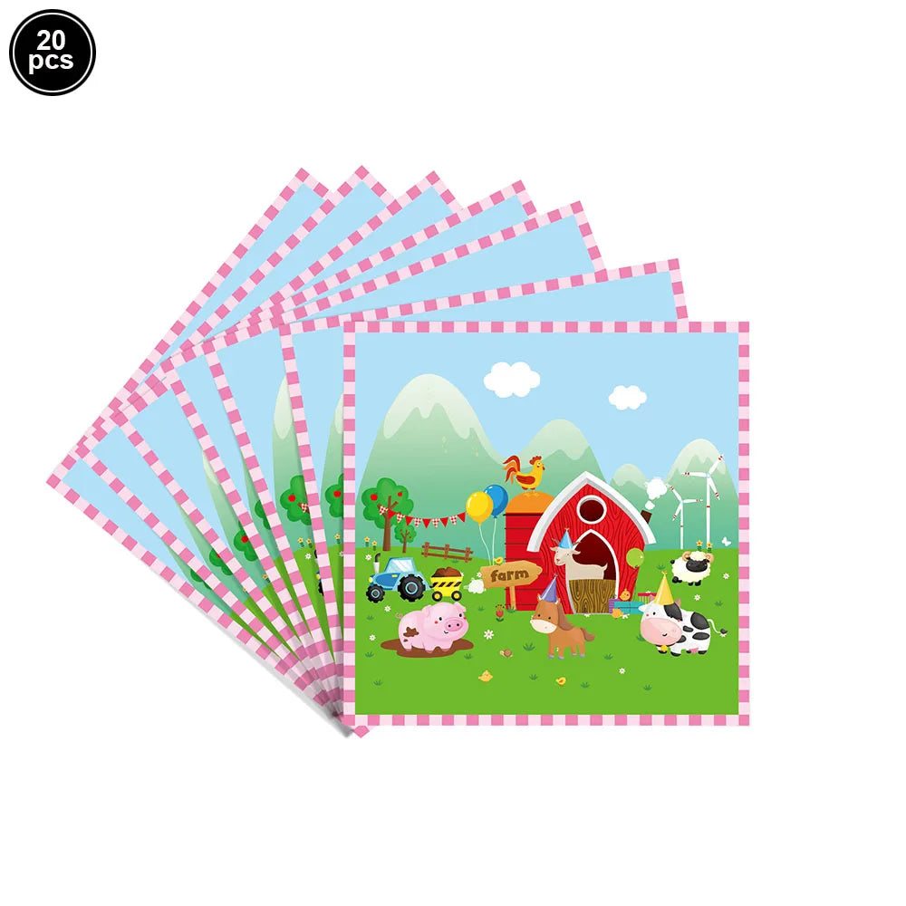 Farm Animals Tableware Plates Cups Napkins Tablecloth Farm Birthday Party Decor Birthday Banner Farm Animals Pig Cow Balloon