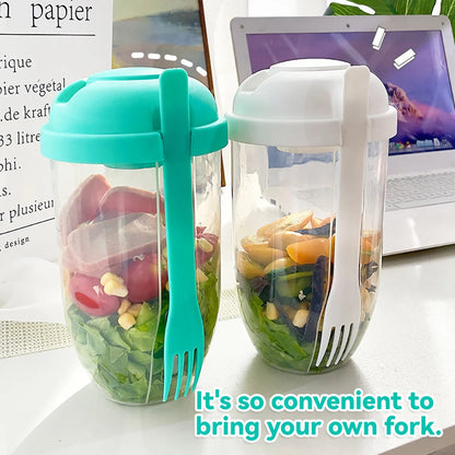 1pc White/Green Portable Bottle Salad Container Bottle-Shaped Bento Salad Bowl For Lunch Salad Box With Fork Salad Bowl