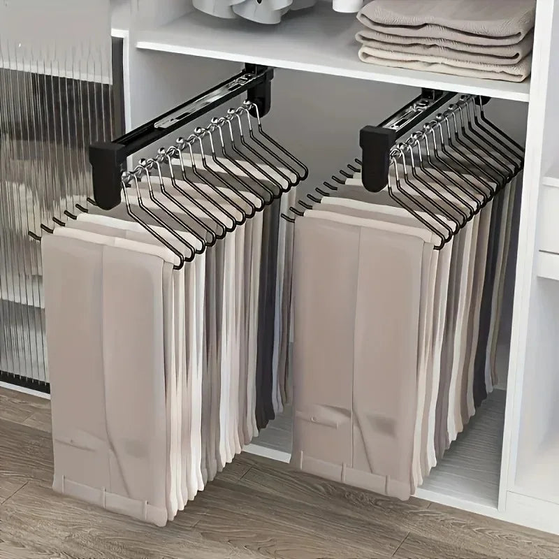 Pull-Out Clothes Storage Rod Adjustable Foldable Metal Hanging Rail for Wardrobes Space-Saving Organizer Drying Racks