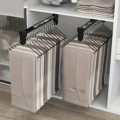 Pull-Out Clothes Storage Rod Adjustable Foldable Metal Hanging Rail for Wardrobes Space-Saving Organizer Drying Racks