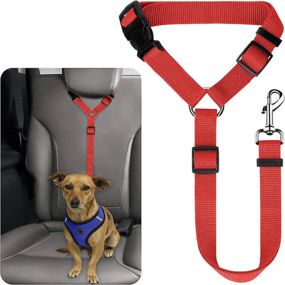 Nylon Two-in-one Dog Car Seat Belt Adjustable Dog Harness Collar Pet Accessories Dog Lead Leash Backseat Safety Belt Solid Color