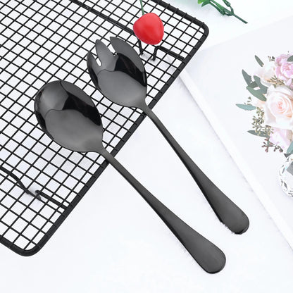 2Pcs Gold Salad Spoon Fork Stainless Steel Salad Server European Style Salad Cutlery Set Kitchen Tool Accessories