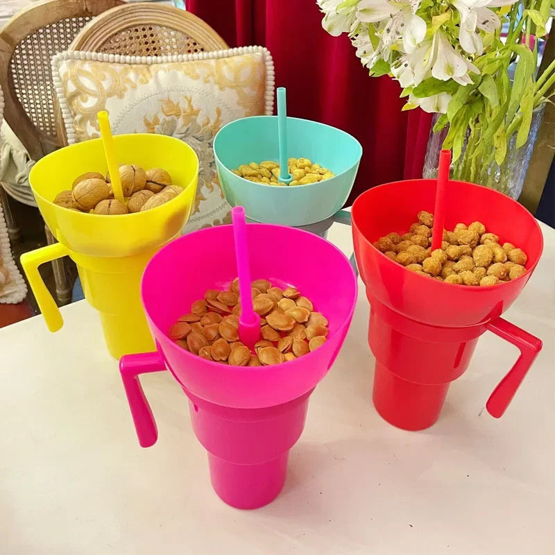 Popcorn Beverage Cup Snack Cups Straw Cup with Handle Water Bottles with Straw Coffee Cup Mug