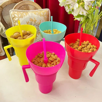 Popcorn Beverage Cup Snack Cups Straw Cup with Handle Water Bottles with Straw Coffee Cup Mug
