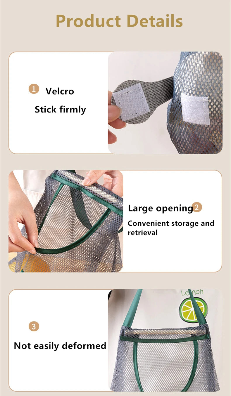 Reusable Storage Bags Kitchen Hanging Mesh Bag Home Fruit And Vegetable Storage Net Bag For Ginger Garlic Potatoes Onions