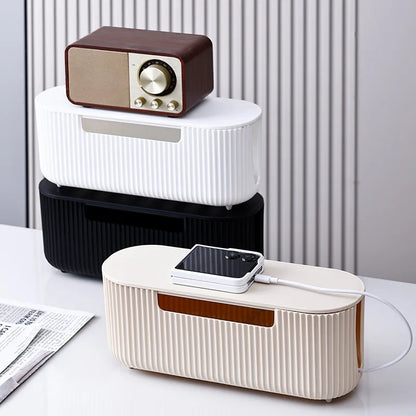 Creative Simple Wire Box Bamboo Wood Cover Cable Management Box Plug Board Storage Box Power Cord Charger Storage