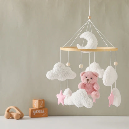 Baby Crib Mobile Rattle Toy 0-12Months Infant Soft Felt Teddy Velvet Pink Bear Bed Bell Hanging Toy Holder Bracket Crib Girl Toy