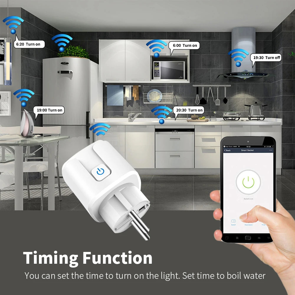 Smart Plug WiFi/Zigbee Socket EU 20A With Power Monitor Timing Function Voice Control Works With Alexa GoogleHome