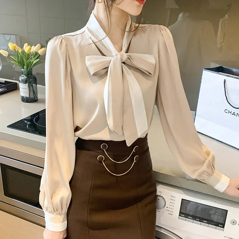 Elegant Office Blouses Women Chiffon Autumn Winter Korean Fashion Casual Streetwear Blusas Mujer Puff Sleeve Ladies Tops Shirts