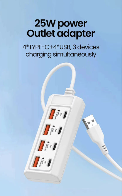 8 in 1 USB Electrical Socket 25W Fast Charging Power Outlet Adapter Docking Stations USB Splitter Converter USB Extension Socket