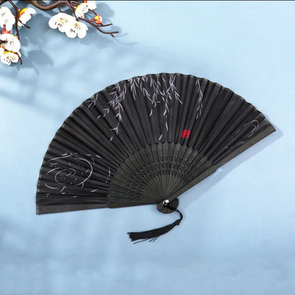 Bamboo Folding Fan Silk Chinese Fan Hand Women Black Fan Summer Female Dance Home Decoration Party Gift Home Ornament Fan Black