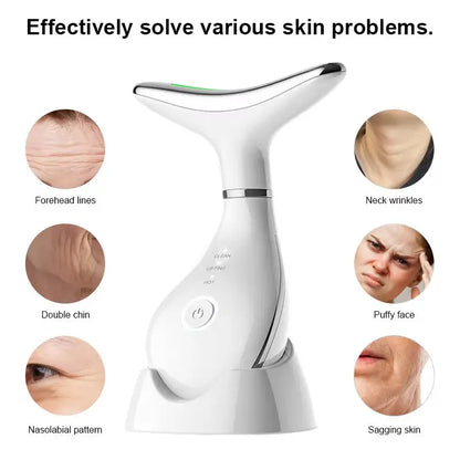 Neck Beauty Instrument with Base Microcurrent Facial Massager LED Photon Skin Rejuvenation Neck Face Skin Care Tool for Wrinkle