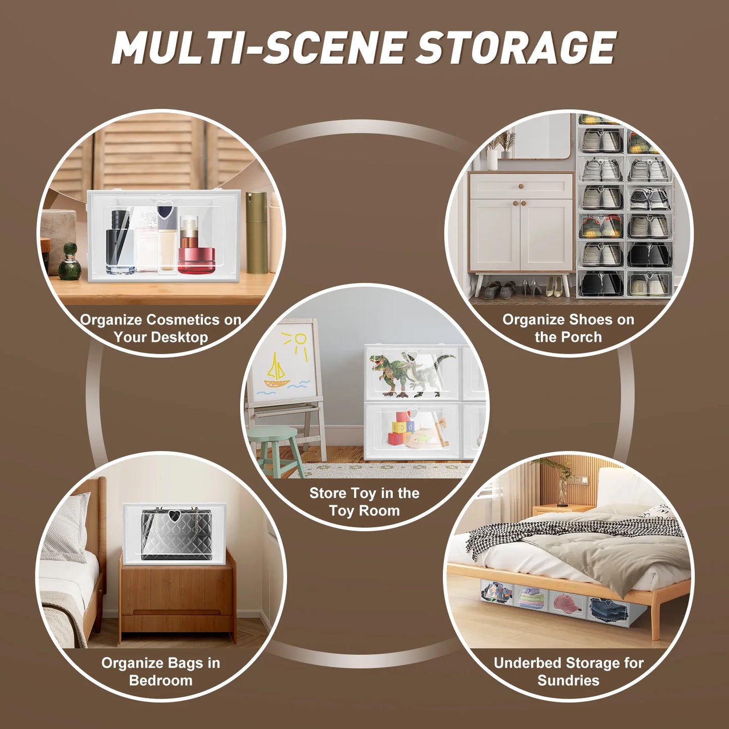 20Pcs Foldable Shoe Organizers Clear Plastic Sneaker Shoe Display Case with Lid White Shoe Box