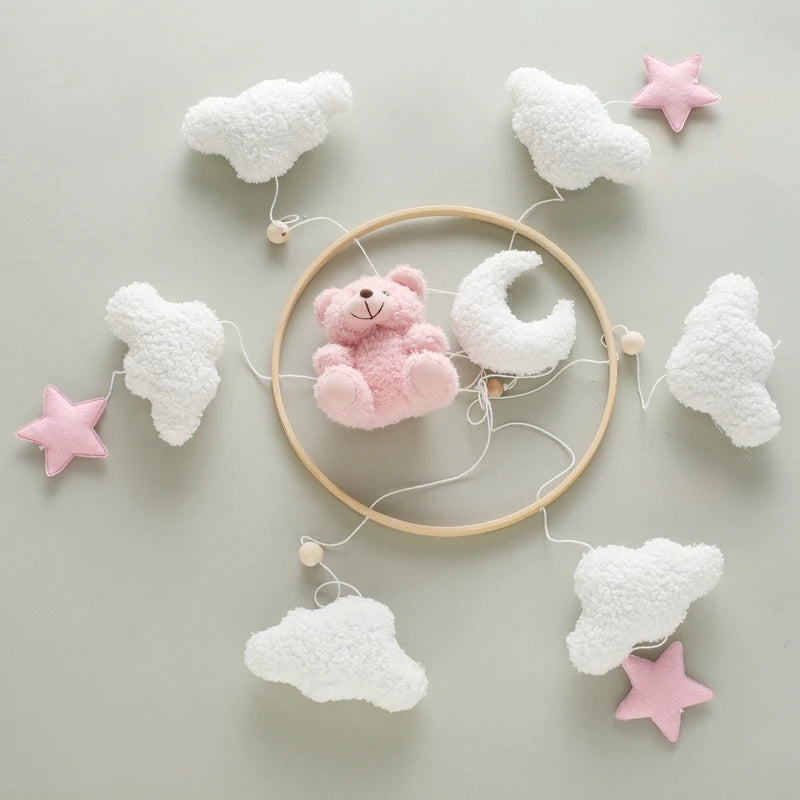 Baby Crib Mobile Rattle Toy 0-12Months Infant Soft Felt Teddy Velvet Pink Bear Bed Bell Hanging Toy Holder Bracket Crib Girl Toy