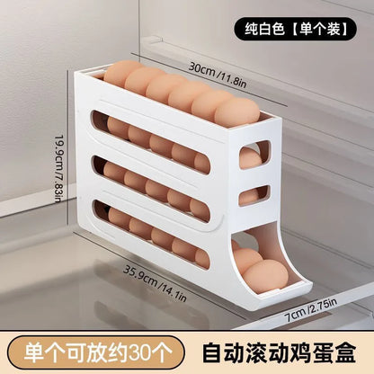 4 Tier Egg Storage Box Organizer for Refrigerator Rolling Egg Organizer Holder Fridge Storage Organizer Food Storage Container