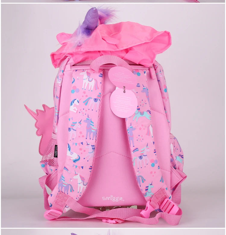 Australian Smiggle Backpack Pink And White Unicorn Student Stationery Backpack Lunch Bag Water Cup Student Gift