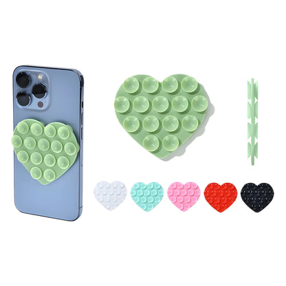 Heart Shape Double Sided Phone Suction Holder, Multi-Purpose Silicone Suction Cup Phone Mount Phone Case Sticky Phone Grip