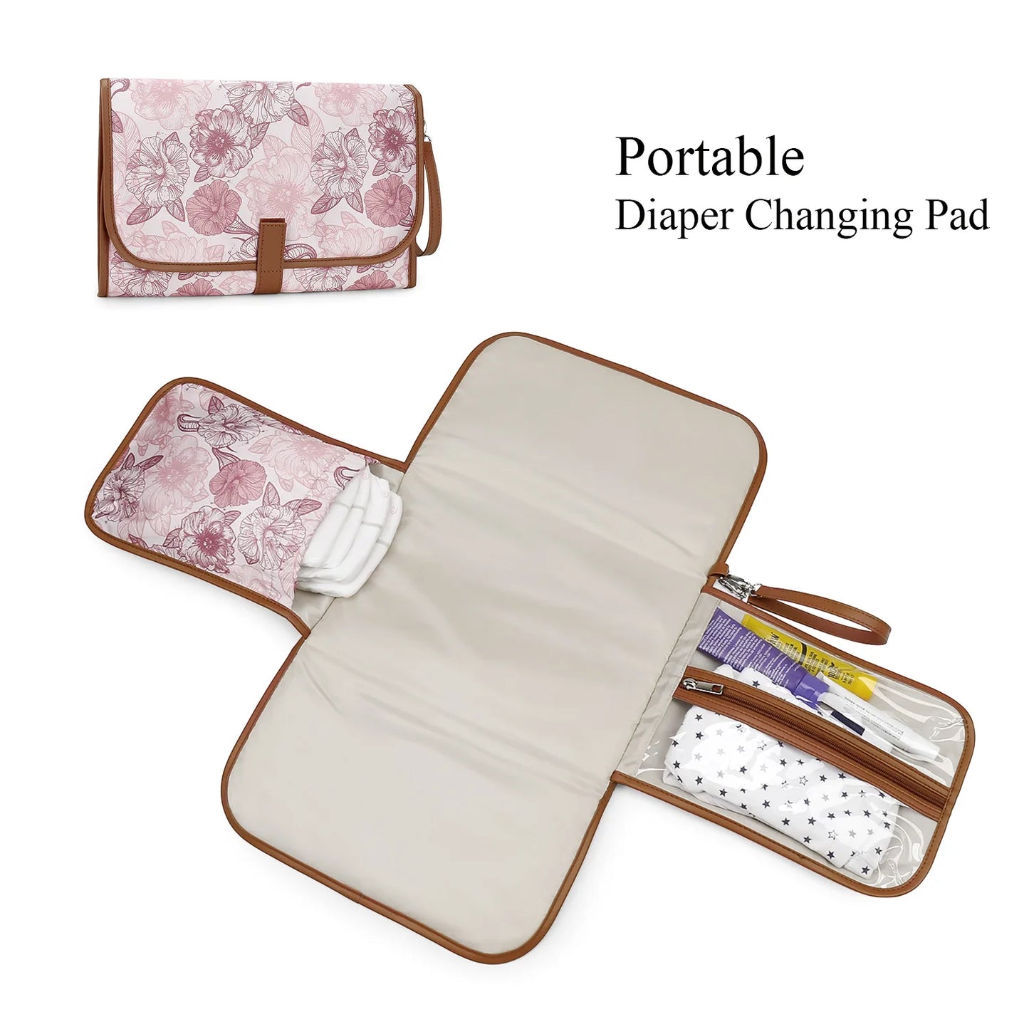 New Portable Diaper Changing Pad, Portable Changing pad for Newborn Girl & boy - Baby Changing Pad with Smart Wipes Pocket