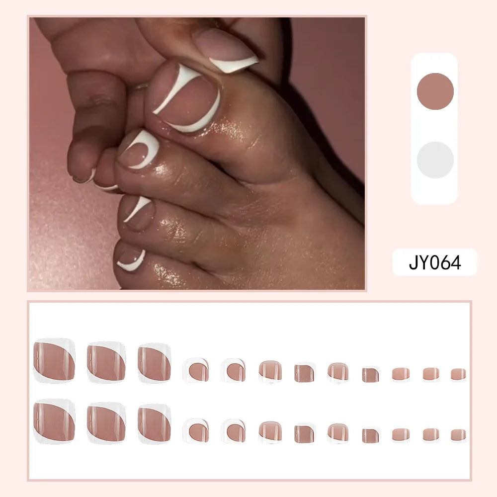 24 Pcs French Design Fake Toe Nail Press on Toe Nail Summer False Nails Acrylic Reusable Toe Nail Decorated Nails With Tool Kit