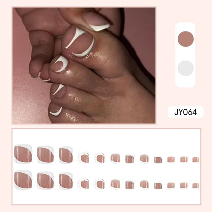 24 Pcs French Design Fake Toe Nail Press on Toe Nail Summer False Nails Acrylic Reusable Toe Nail Decorated Nails With Tool Kit