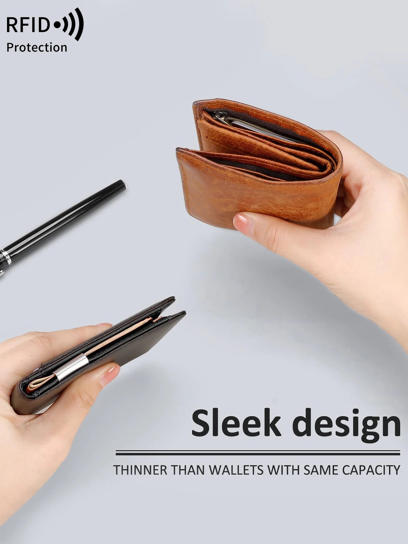 RFID Blocking Carbon Fiber Wallet- Ultra-Slim Bi-Fold Credit Card Holder with ID Window, Portable Front Pocket Money Clip