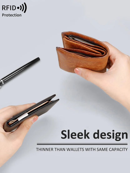 RFID Blocking Carbon Fiber Wallet- Ultra-Slim Bi-Fold Credit Card Holder with ID Window, Portable Front Pocket Money Clip