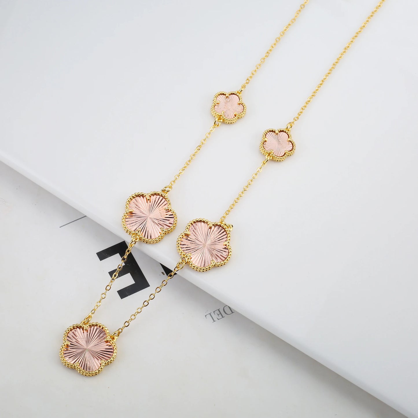 Irregular New Double Sided Natural Stone Shell Plant Five Leaf Flower Jewelry Set Necklace Earrings Women's High Quality Clover