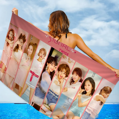 Kpop-T-Twices Beach Towel Cartoon Cute Summer Kids Large Bath Pool Beach Towel Microfiber Absorbent for Swimming Travel