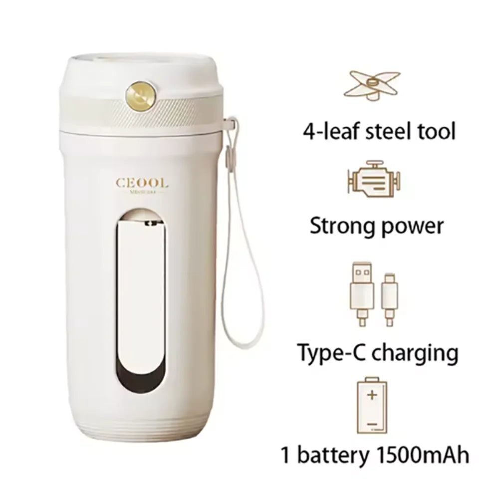 4/10 Blades Fruit Blender Cup with Detachable Straw USB Rechargeable Smoothie Maker Cup 350ML Mini Ice Crusher Office