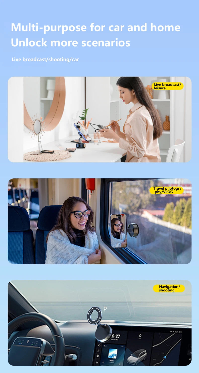 Xiaomi Car Mount Vacuum Magnetic Holder Foldable Strong Suction Stand For Cell Phone For iphone 16 15 12 13 14 Live Streaming