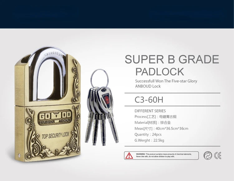 Strong Padlock with Key Outdoor Door Locks Classical Solid Dormitory Lock Anti-theft Warehouse Barn Big Cabinet Rustproof Locks