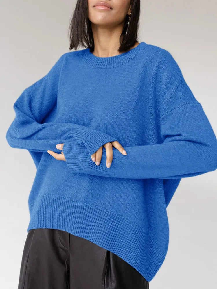 Light Blue Oversized Sweaters For Women 2024 Trend White Loose Sweater Casual Autumn Winter Warm Thick Knit Sweater Women Jumper