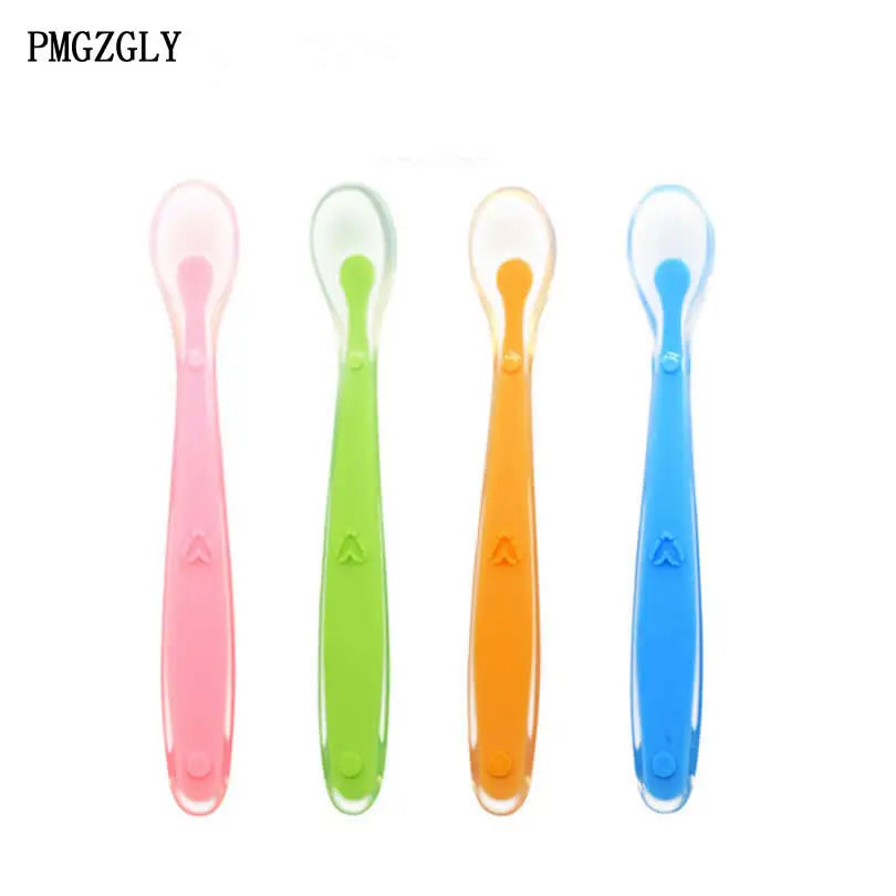 Baby Feeding Spoons Training Children Infant Temperature Sensoning Food Grade Flatware Tableware Cutlery Silicone Spoon With Box