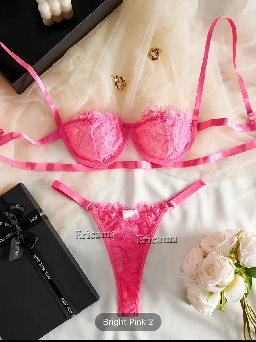 Lingerie Set Women Night Beautiful Sexy 2 Piece Floral Embroidery Underwear Sexy Erotic lingerie underwear Set Erotic Bra set
